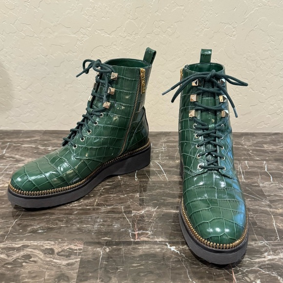 Michael Kors Haskell Crocodile Embossed Leather Combat Boots - Picture 14 of 14